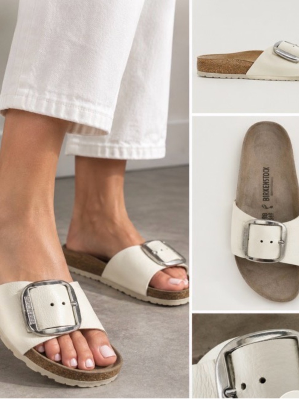 Birkenstock Madrid Big Buckle White Single-Band Slides